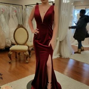 Burgundy velvet prom dress